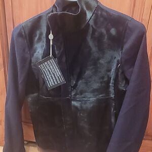 Giorgio Armani Collezioni Black Ponyhair Leather Men's Medium Jacket